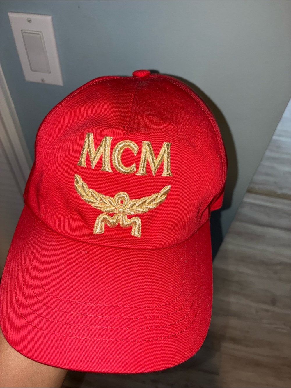 MCM Red Cap with Gold Logo